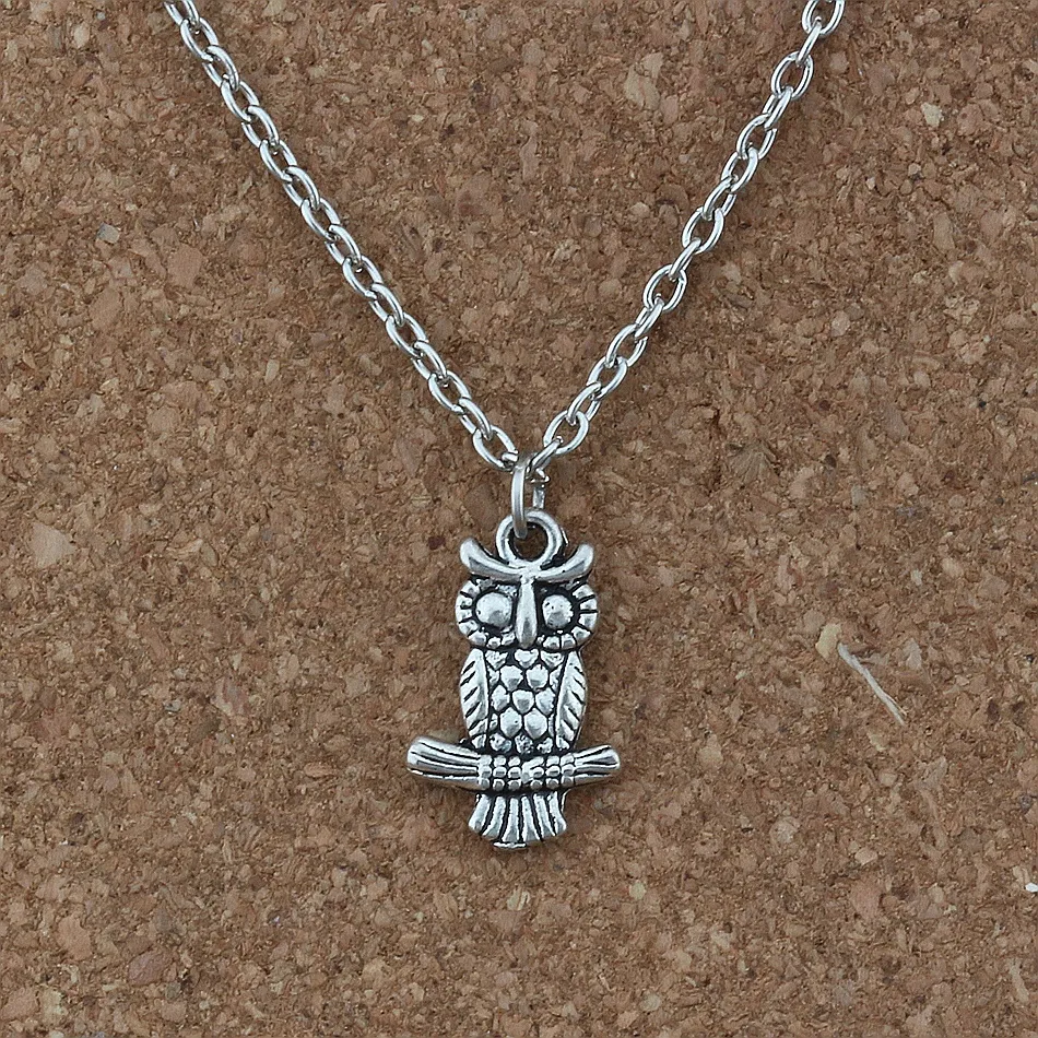 / Antique silver Cute owl Charm Pendant Necklaces 18inches Chains Jewelry DIY A-243d