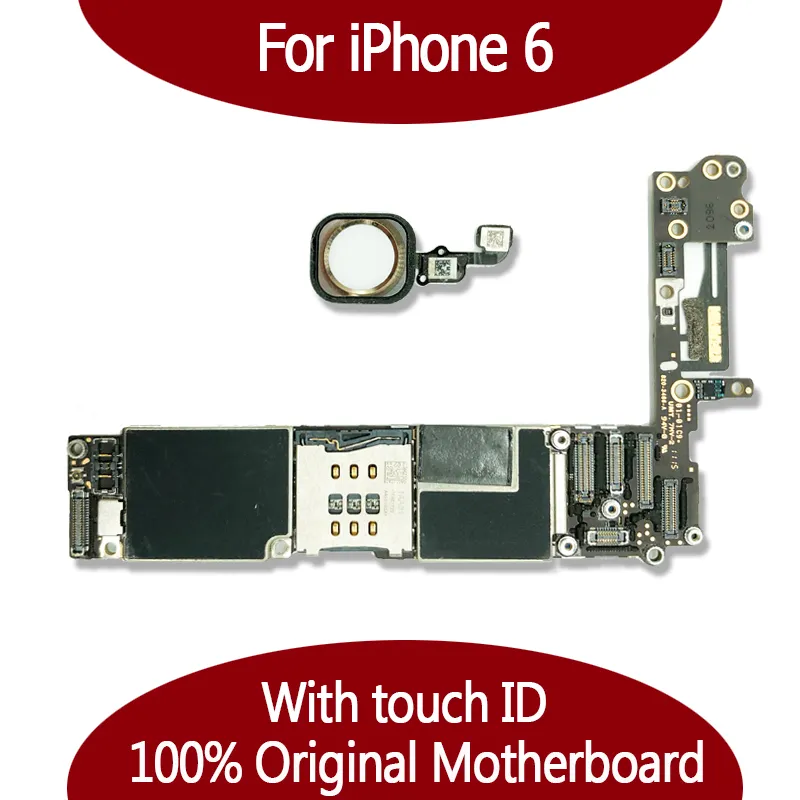 Voor IPhone 6 6G Moederbord 16GB 64GB 128GB Logic Board Ontgrendeld Met Touch ID Met Vingerafdruk Originele Goed Werkende moederbord iOS Gratis Verzending