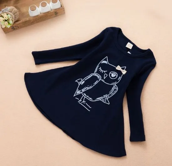 Robe pour filles, manches longues, hibou, hauts pour enfants, en coton, 8510465