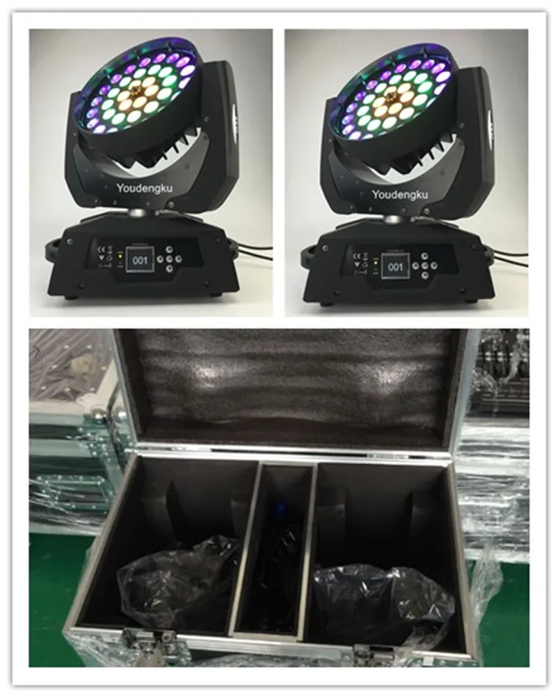 2PCS LEDステージMovinghead Wash Lights 36x18W 6in1 rgbwauv led Moving Head Zoom Lightが戦闘ケースでリング形状効果で