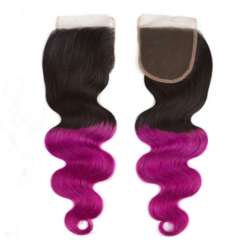 Virgin Brazilian 1Bpurple Ombre Human Hair Weave Bunds med stängning Lila ombre Human Hair 3 Buntle Deals med spetsstängning 43043507