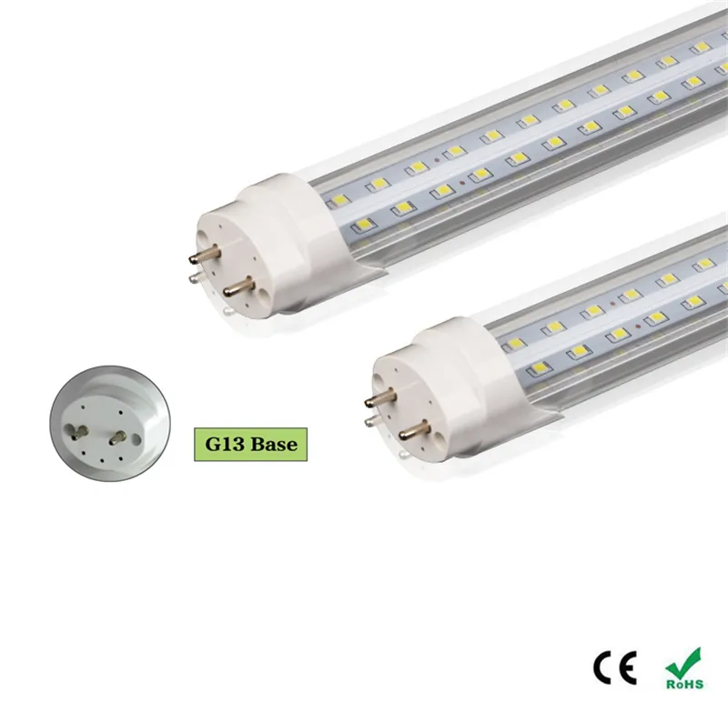 LED T8-rör Double Row 2ft 3FT 4FT LED-lampor 18W 28W 36W SMD2835 LED-fluorescerande belysningslampor Transparent lock