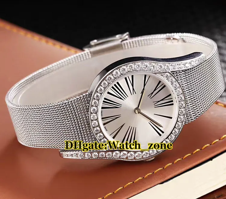 Limelight Gala 32 mm G0A41212 Cadran blanc Montre à quartz suisse pour femme Lunette en diamant Verre saphir Argent Acier Bracelet en maille Lady New Wat261r