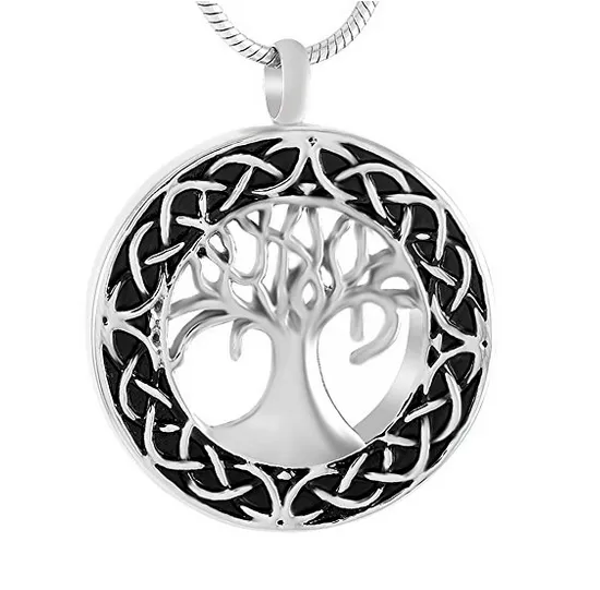 Partihandel Fashion Jewelry Cremation Jewelry Commemorative Family Pet Dog Bone - Black Box Graved Round Life Tree Necklace Pendant