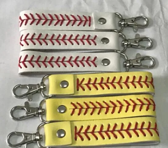 2018 nueva fábrica es llavero de béisbol barato, accesorios de softball de lanzamiento rápido llaveros de costura de béisbol