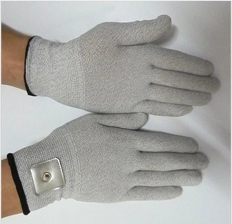 Nouveaux gants d'électrode de Massage conducteur de choc électrique 2 paires pour la thérapie TENS EMS masseur de main SPA beauté avec Patch