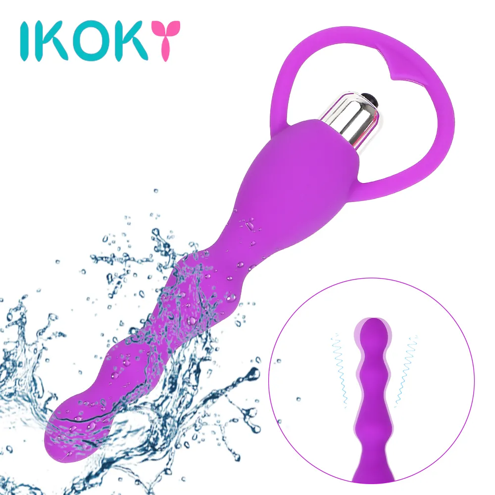 Ikoky Vibrating Anal Plug前立腺マッサージソフトアナルビーズバイブレーターセックスおもちゃ用カップルゲイバットプラグシリコーン成人製品S924