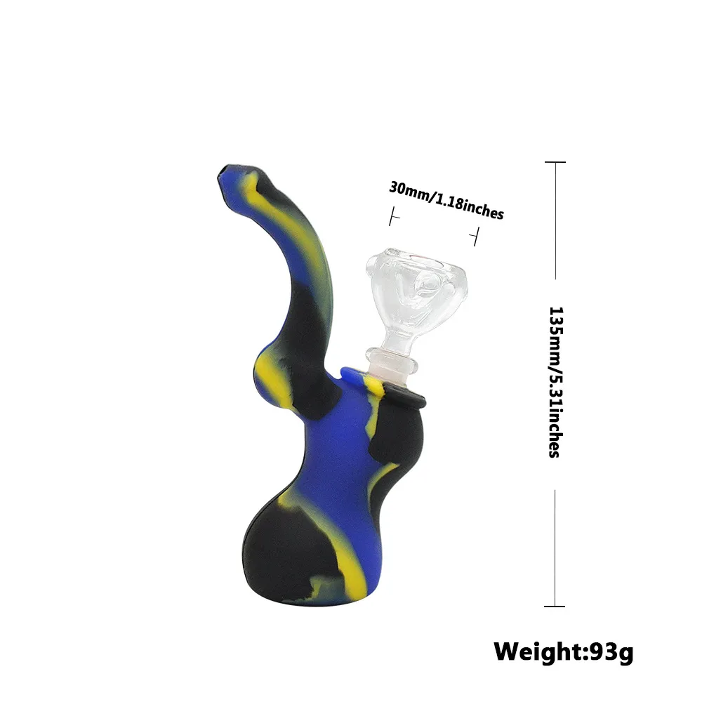 Silicone Sherlock Dab Rig Water Bong Pipe Unbreakabale Bubbler Hookahs Portable Silicone Smoking Pipe with Glass Diffuse Downsteam
