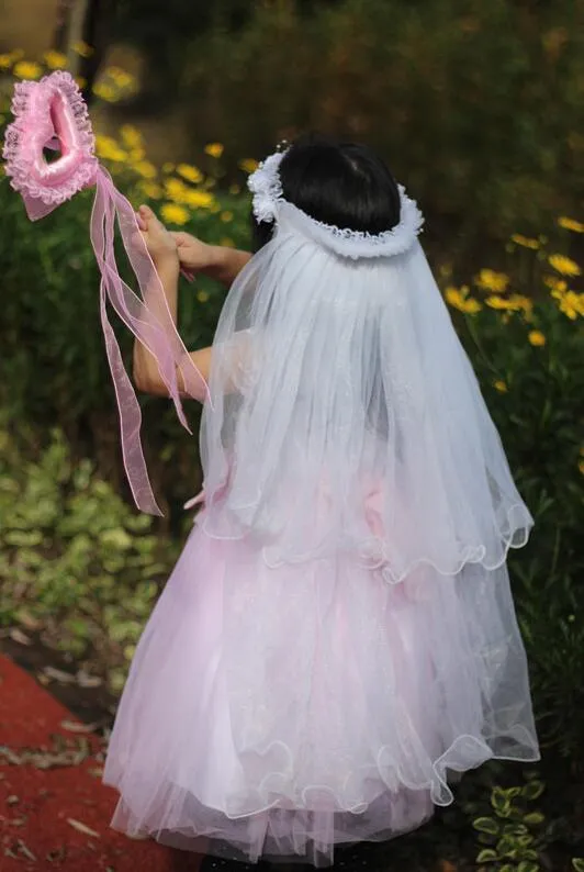 Enfants Filles Princesse Fleur Couronne Bandeau Fleurs Fille Long Voile Floral Chapeaux Accessoires De Cheveux De Noce Faveur De Noël