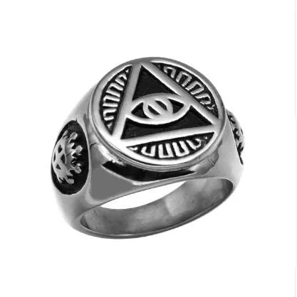 Punk Cool Goud Kleur Titanium Rvs Illuminati Piramide Boze Oog Symbool Zegelringen voor Mannen Jewelry1387825