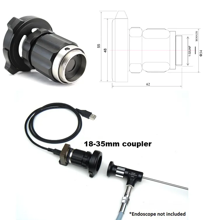 F18-35mm Endoscope Zoom Adapter Conte C Montaggio Endoscopio CCD Videocamera Testa249V