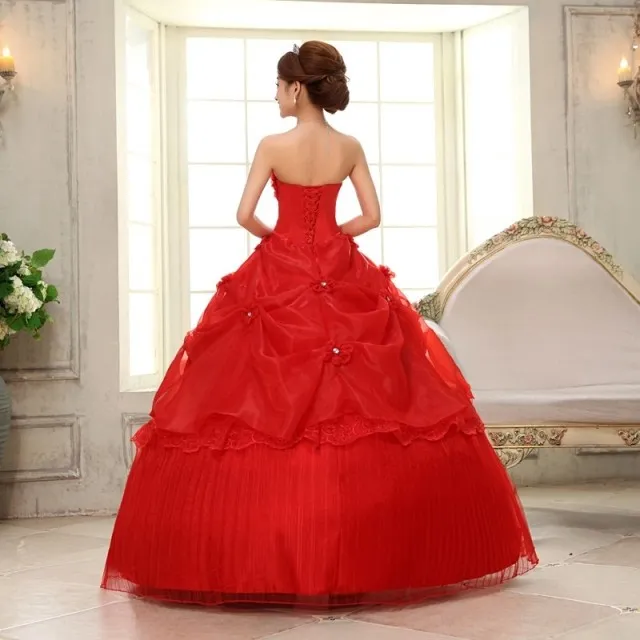 Foto real personalizada feita vestido de noiva de 2018 Luxo laço bordado floral vermelho bandagem vestidos noiva vestidos de noiva
