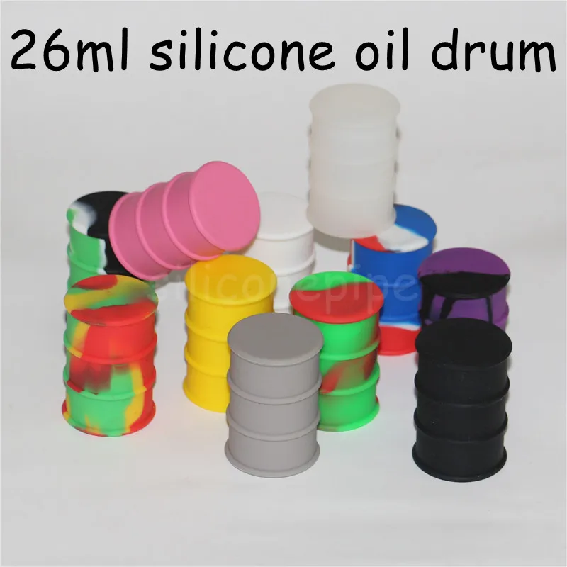 Prix usine Silicone Baril D'huile Conteneur Bocaux Dab Wax Vaporisateur Huile En Caoutchouc Tambour Forme Conteneur 26 ml Grand Pot De Silicium Bong Dabber Outil