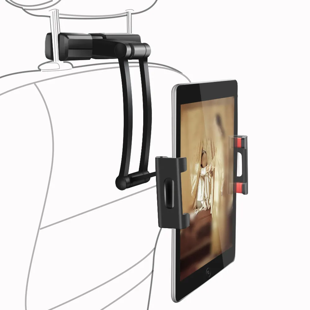 Aluminium Auto Back Seat Telefoon Houder 14-26cm Uitschuifbare iPad Houder Tablet Mobiele Draaibare Auto Hoofdsteun Stand Bracket voor iPad iPhone