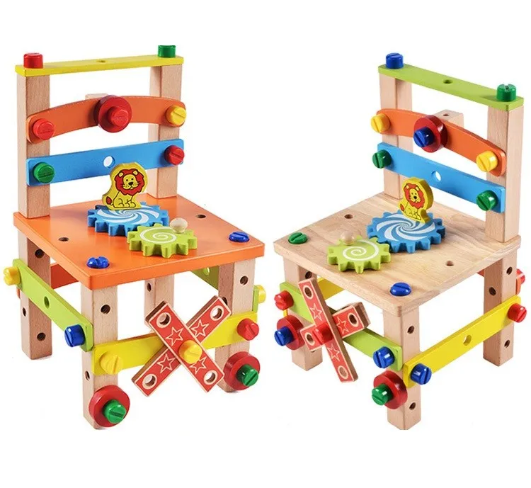 Cadeira de ferramentas de variedade de brinquedos de madeira de madeira para crianças para crianças Multifuncation Fool Intelligence Kids Toys 36x28.5x6cm