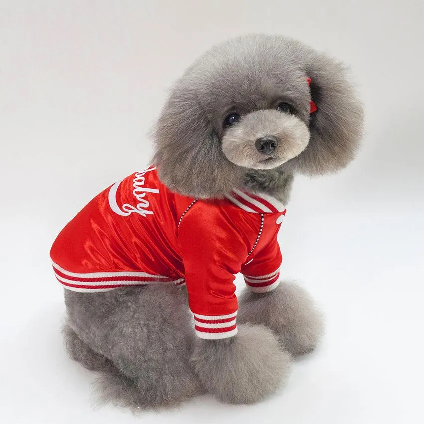 2018 Nuovo Cappotto per animali domestici Cane Gatto Uniforme da baseball Inverno Blu o Rosso Abiti di moda per cani di piccola taglia Festival Pupply Costume Abbigliamento321s