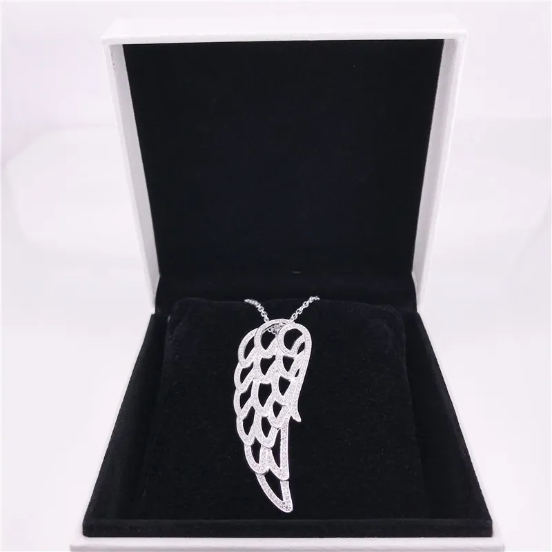 Pandora Angel Wing Silver colgante con collar de circonia cúbica clara Auténtica 925 plata esterlina DIY joyería fina NECLKLACE 390374CZ-90