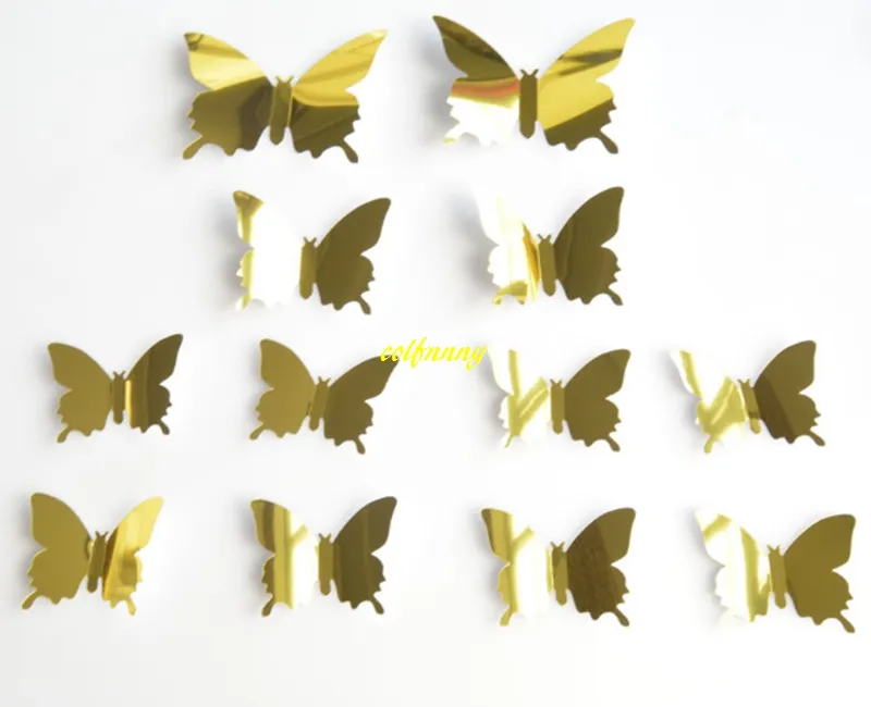 120 ensemblesrapide 12 pièces/ensemble bricolage miroir 3D papillon Stickers muraux décor à la maison enfants cadeau fête mariage décor décoration de la maison B5301