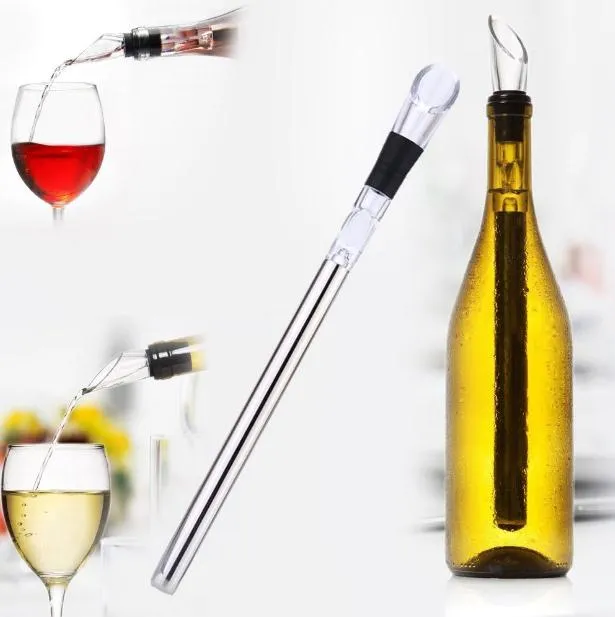 Wine chillers stick Stainless Steel Wine Bottle Coolers Chill Wine Chill cool Stick Rod with Pourer Free by DHL SN1295