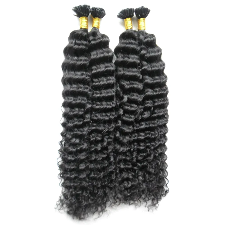 Brazilian Deep Curly Remy Real Human Hair 200g Pre-Bonded Virgin Keratin U-Tip Hair Extension 10 "-26" Keratin Stick Tips Hårförlängningar