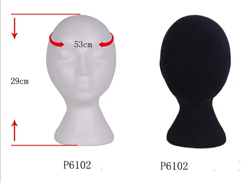 Styrofoam et Velvet Mannequin Head Hat Porte-Perruque Noir ou Blanc Stand Display Femelle Mâle Tête