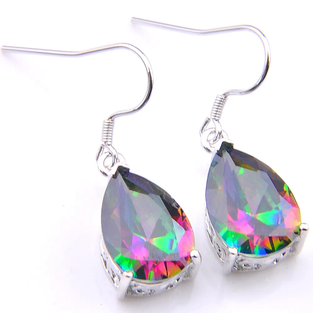Luckyshine Bright Drop Rainbow Fire Mystic Topaz Gems 925 Sterling Silver Plated Drop Earrings Russia Canada Drop Earrings Jewelry