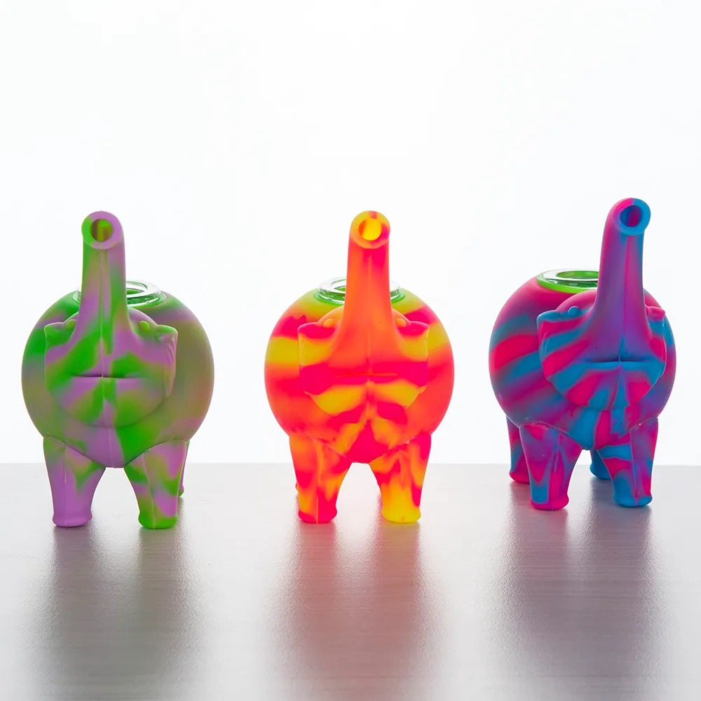 Silicone Rig Elephant Silicone Smoking Pipe Hand Pipe Hookah Bongs Silicon Oil Dab Rigs with Glass Bowl 487