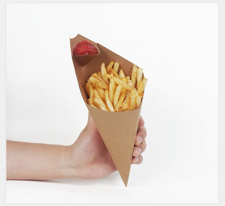 Papier Kraft French Frytki Box Cone Oil Proof Chips Torba Jednorazowe Chipsy Puchar Party Pakiet Żywności Wen6947