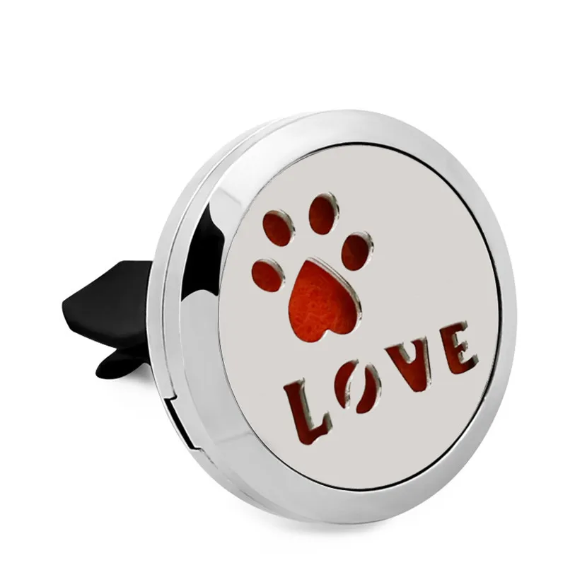 Lovely Dog / Cat / Bear Paw 30mm Magneet Rvs Essential Oi Aroma Medaillon Auto Diffuser Vent Clip Stuur 10p gratis oliepussen