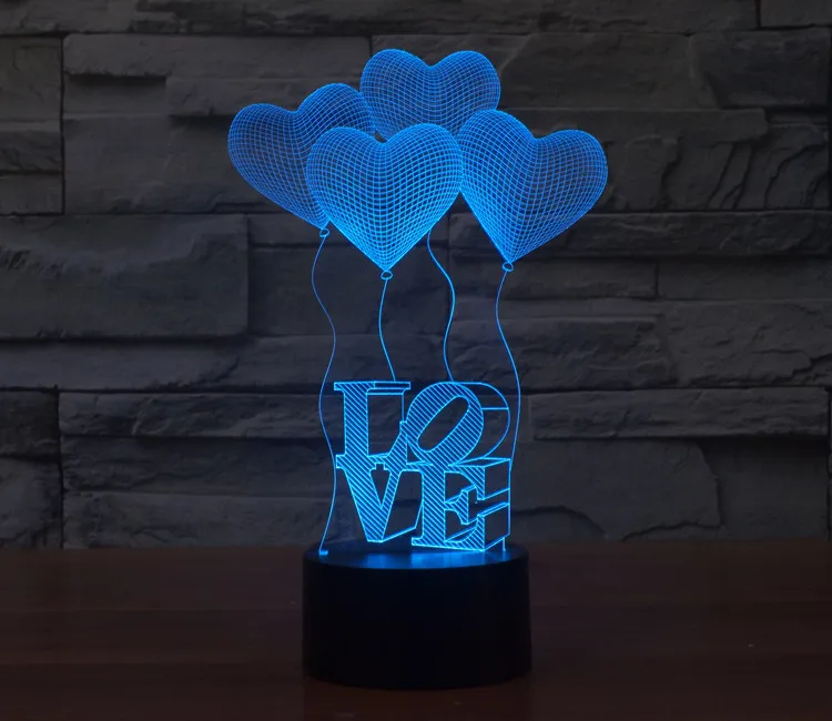 Visual Stereo Lights Valentineの日Love 3Dライトカラフルなタッチ調節可能なデスクランプの夜