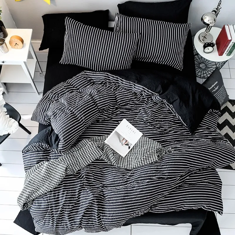 Ensembles de literie Textile à la maison Noir Blanc Stripe Set Girl Teen Boys Literie Housse de couette Taie d'oreiller Drap de lit King Twin 3-4pcs