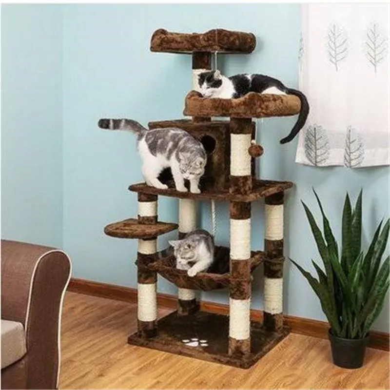 Spedizione gratuita Cat Tree Condo Multi-Level Kitty Play House Tiragraffi in sisal Tower Brown UPCT15Z Mobili e strumenti per l'arrampicata