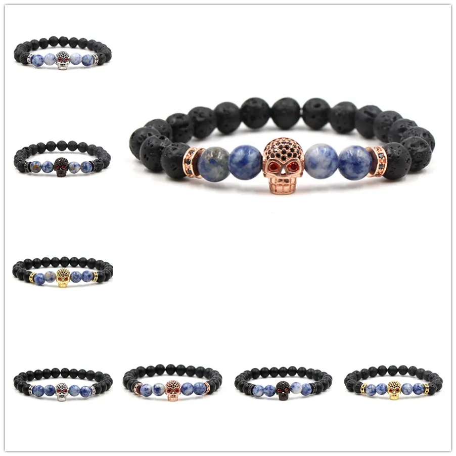 8 opzioni 10MM zircone teschio nero pietra lavica perline olio essenziale diffusore braccialetto equilibrio yoga gioielli Pulseira Feminina Buddha