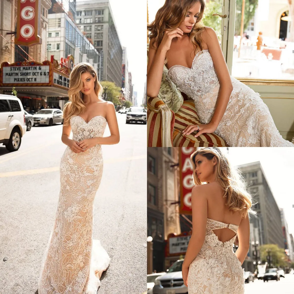 Abito da sposa moderno a sirena con scollo a cuore in pizzo pieno 3D con paillettes applique floreali perline abiti da sposa con retro incavato di lusso su misura