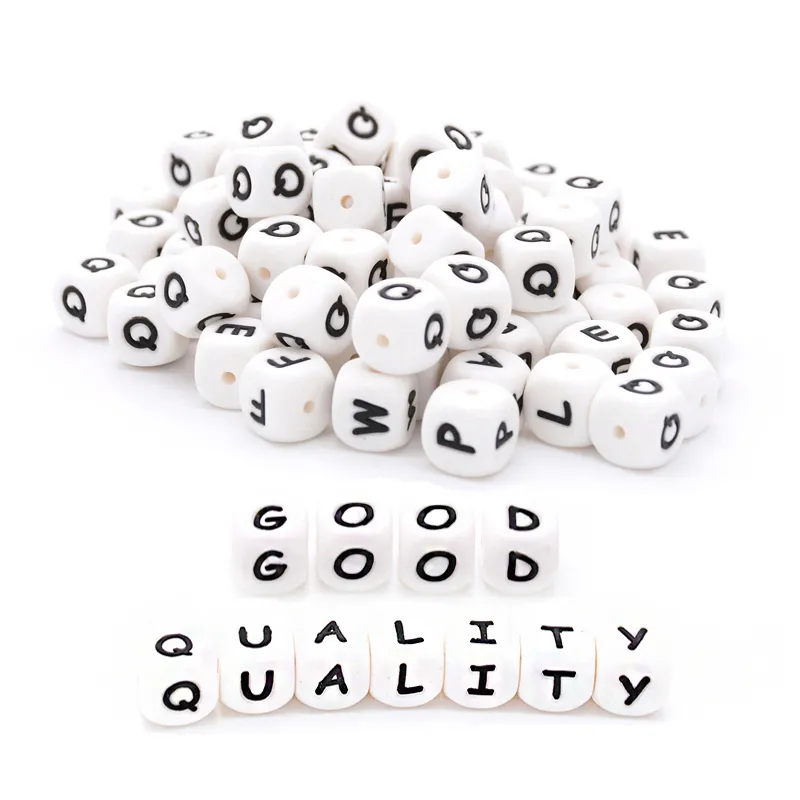 Chewable Silicone Alphabet Pärlor 12mm Matkvalitet BPA Gratis Brev Lösa pärlor DIY Baby Tandling Halsband Teether Toy Pendant Tillbehör