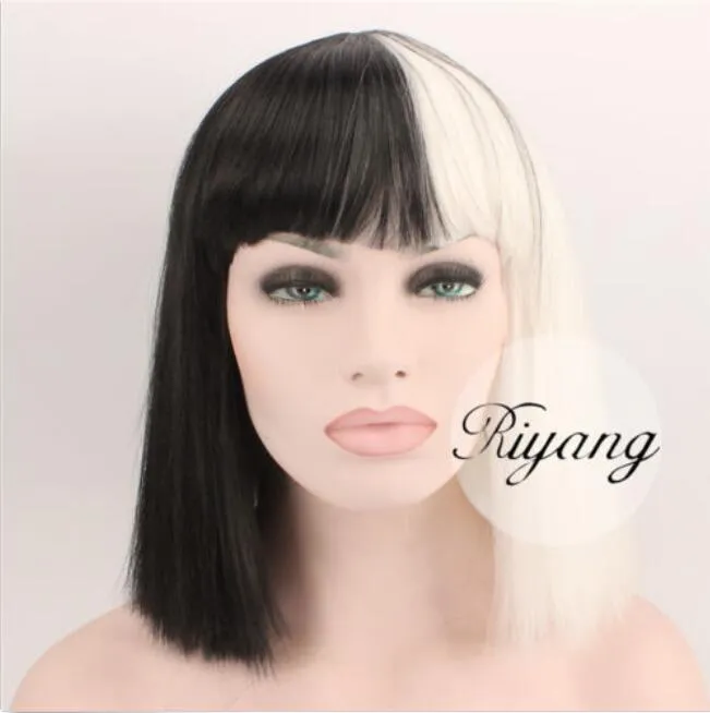 3 5 Days Ship Black And White Bob Wig Full Bangs Sia Hair Yaki