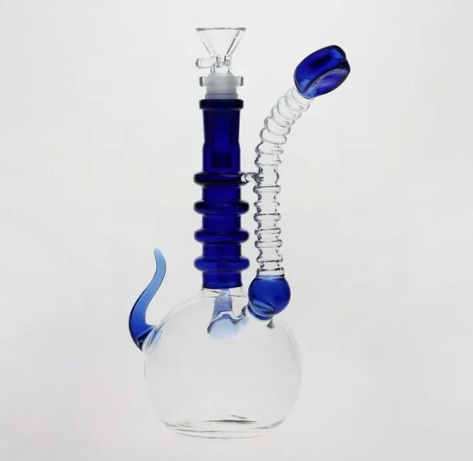 Синие стеклянные бонги кальяны чаши нефтяные вышка для курить трубы встроенные перколяторы две функциональные соединения 14,4 мм водопроводные трубы