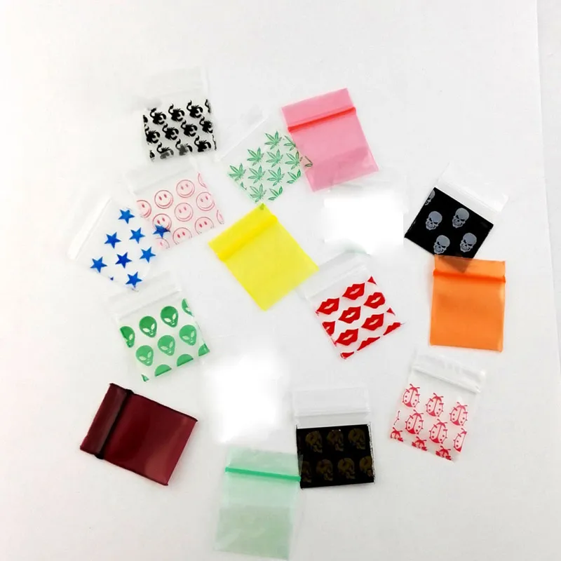 Kräuter 100 PCs/Los 2,5 x 3 cm kleine klare gedruckte Beutel Mini Baggies Plastik nachversuchbarer Versiegelung magischer Tasche