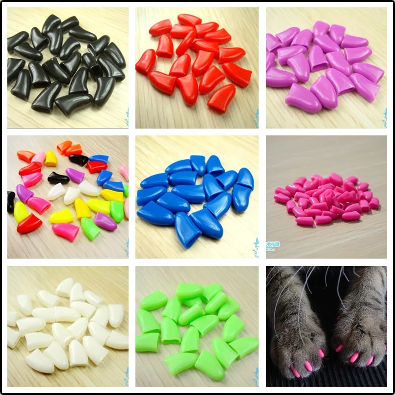 Tappi unghie colorati gatti Soft Pet Dog Cats Kitten Paw Claws Control Nail Caps Cover con colla adesiva 20 pezzi Spedizione gratuita