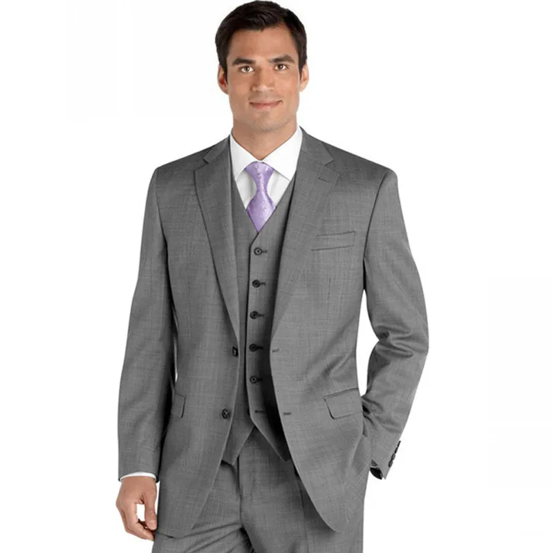 Slim Fit Cinza Ternos Dos Homens Do Noivo Do Casamento Smoking 3 Peças (Jacket + Pants + Vest) Business Wear Noivo Ternos Blazer