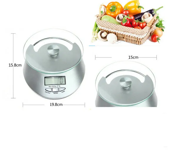 Digital Kitchen Scales 5kg 1g Cooking Tool Electronic Weight Scale Food Balance Cuisine Precision with glass surface