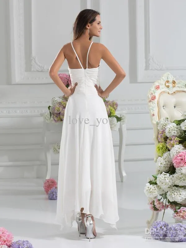 Mousseline De Soie Asymétrique Plage D'été Avec Wrap Une Ligne Zip Retour Spaghetti Robes De Mariée Taille Empire Halter Plus La Taille Maternité Robe De Mariée