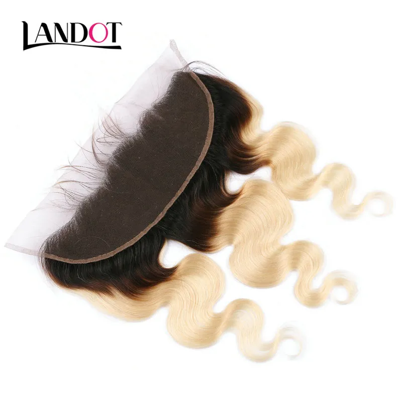 Ombre 1B/613 Bleach Blonde Lace Frontal Verschluss 13x4 Größe brasilianische peruanische malaysische indische russische Jungfrau Echthaar Verschlüsse Körperwelle