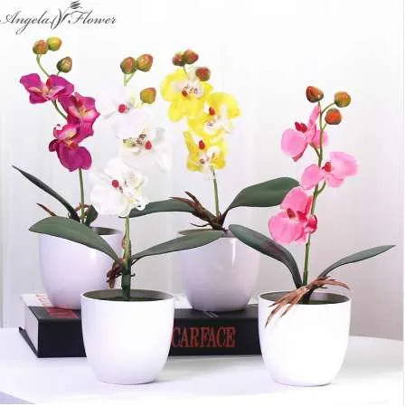 1 Set Phalaenopsis Topf künstliche Orchideenblume mit Schaumblatt und Kunststoffvase Simulation Blume Dekoration für Heimtisch