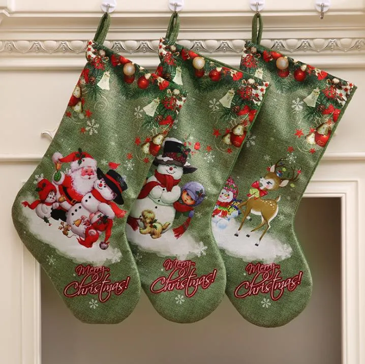 Fête de Noël Grand Bas Cerf Bonhomme de Neige Père Noël Imprimer Sacs Cadeaux Titulaires Xmas Longues Chaussettes présente faveur apple wrap Décor de Noël