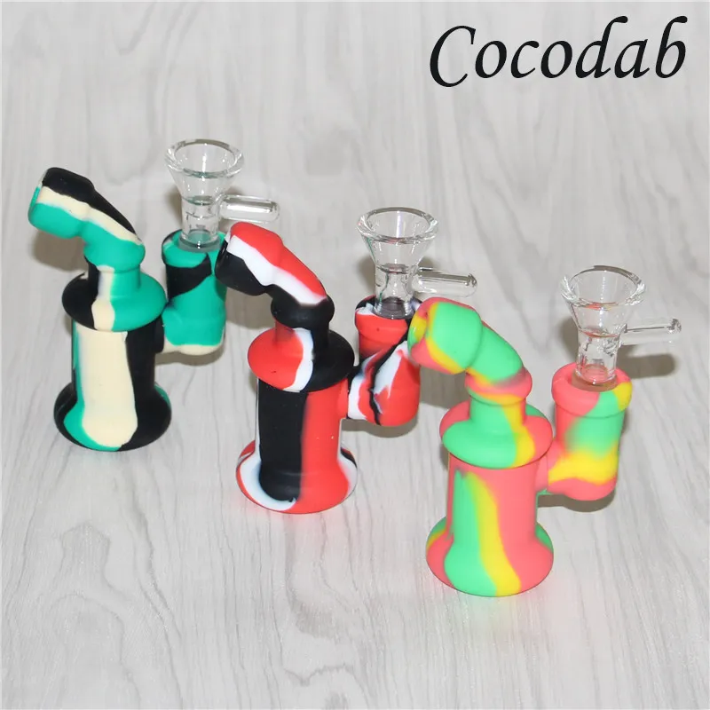 Hookah Bongs Mini Silicone Bubbler Rig Silicon Smoking Tubulações Mão Colher Tubulação de Óleo Dab Rigs com tigela de vidro Handpipes DHL