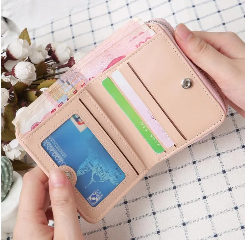 Litchi padrão curto senhoras carteira coreana estudante bonito fivela carteira borla