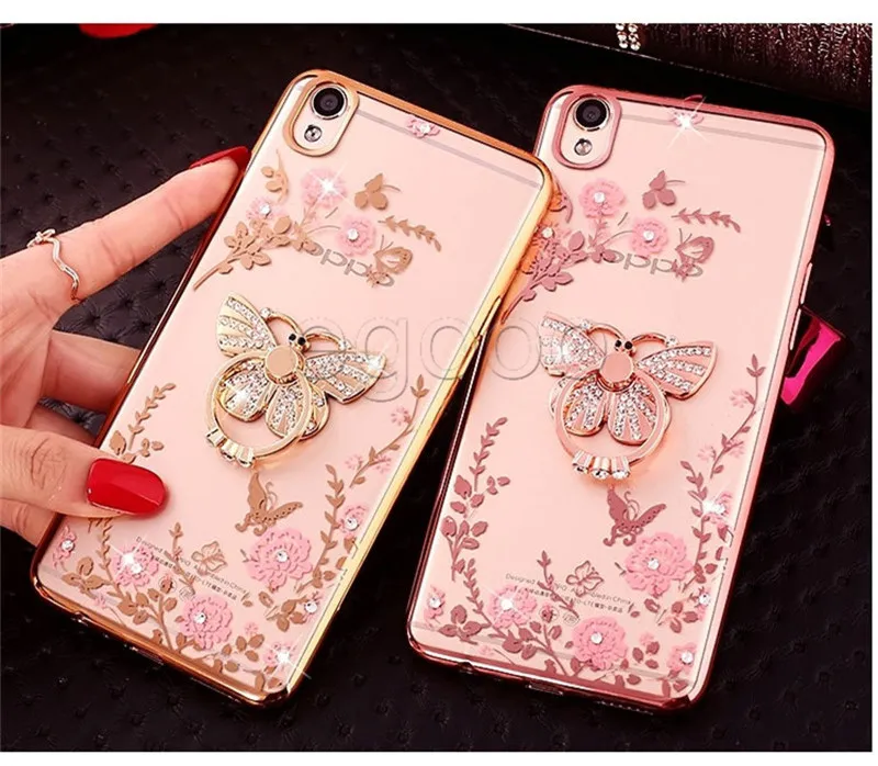 Bling Elmas Yüzük Tutucu Telefon Kılıfı Esnek Yumuşak TPU Kapak ile Kickstand iPhone 11 Pro Max Xr 8 7 6S Artı Samsung S10 9 8 Not 8 9