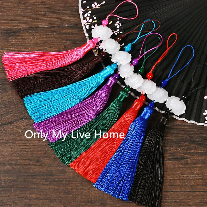 Imitation Jade Lotus Tassel Folding Fan Charm Pendant DIY Hand Fan Accessories Chinese style Hanging Decorative Crafts Ethnic Gift 50pcs/lot