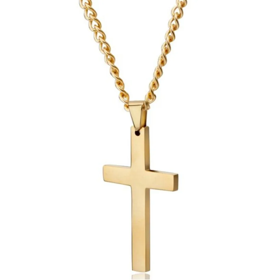 Modelegering Glossy Cross Charm Pendant Chain Halsband för män kvinnor, 22-24 tum 4 färger 12 st/partier